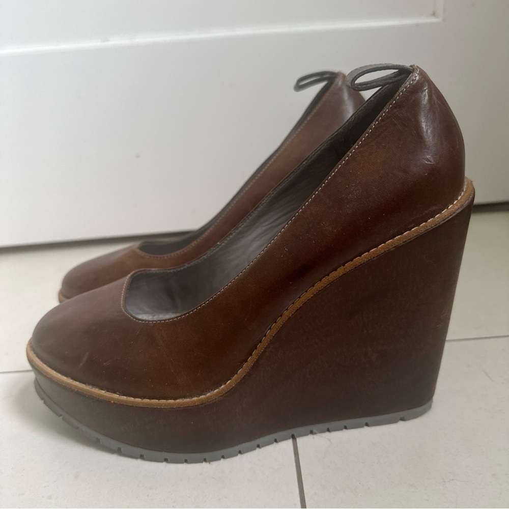 Brunello Cucinelli Brown Leather Wedges sz 40.5